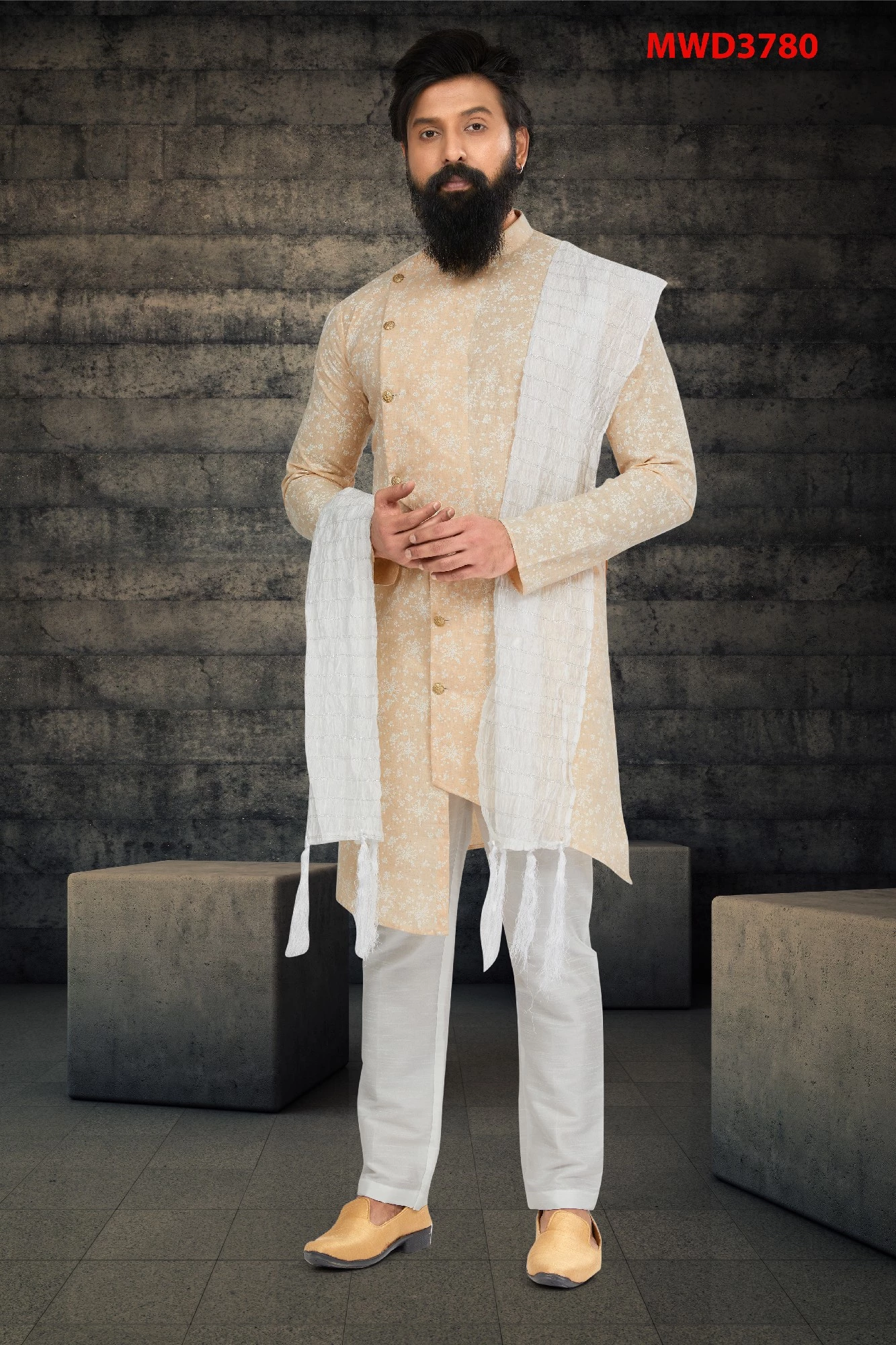 Peach Asymmetric Indo Western Sherwani, 36-1.webp